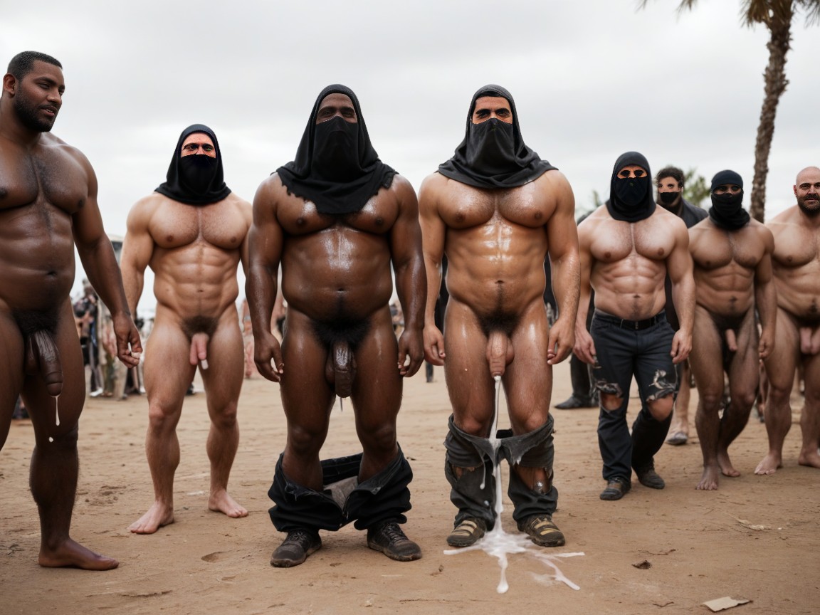 Hairy Chest, Ripped Clothes , Crowded AI Gay Porn