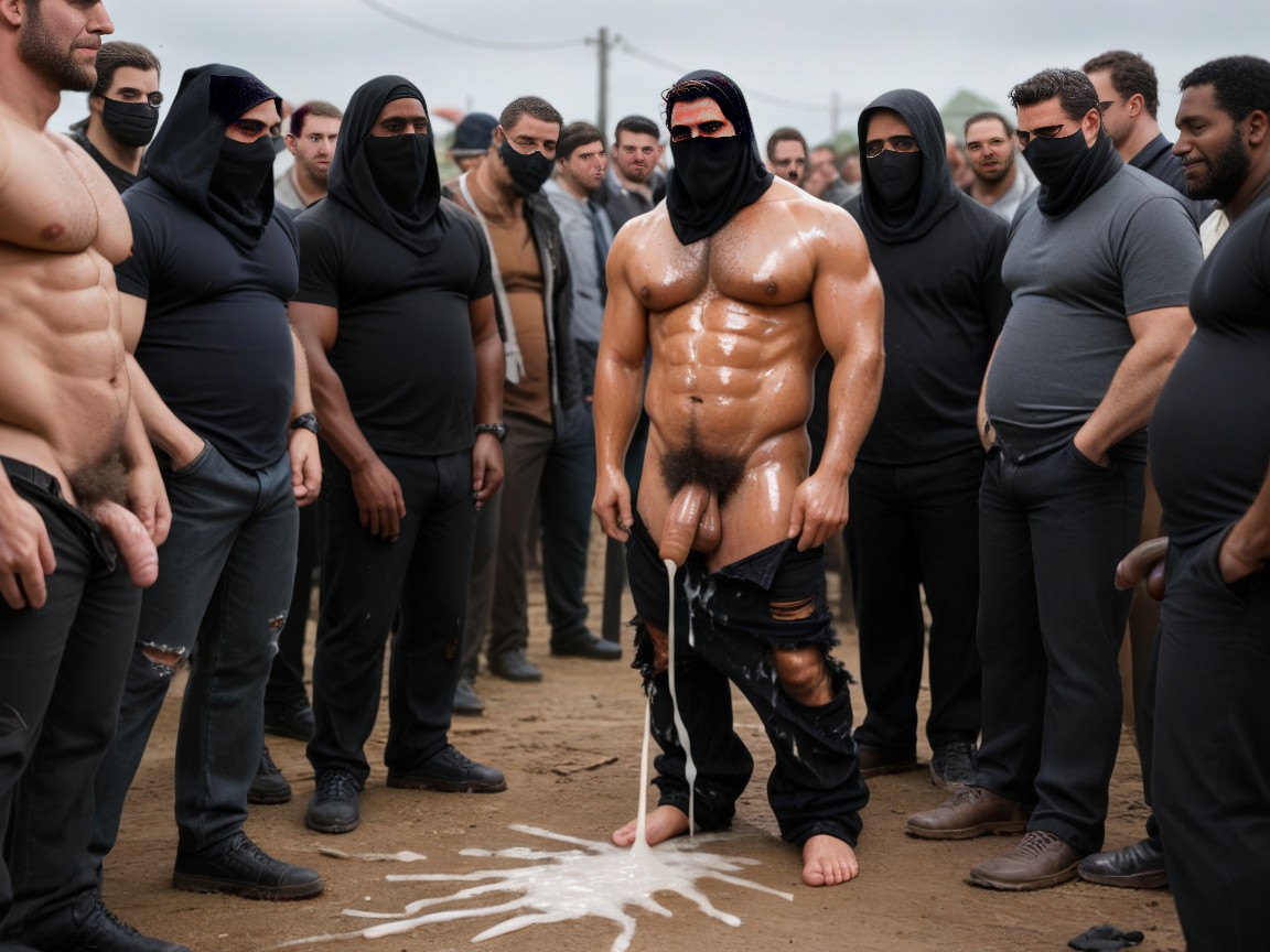 Black Headscarfs, Balls Out Of Fly, In A Refugee Camp AI Gay Porn