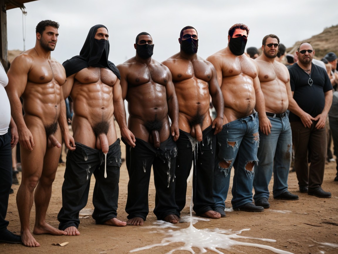 Puddles Of Cum On The Ground, Cheveux En Bataille, Big Balls Hanging Porno IA Gay