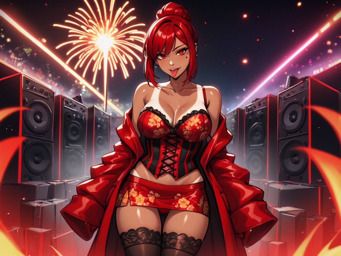 Neon Red Lighting, Chest Wider Than Hips, Long Breast Width Latina AI Porn