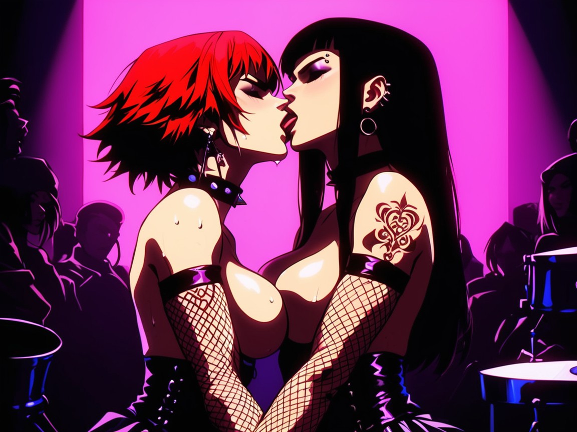 Busty Tits, Black And Red Highlights, Topless AI Porn