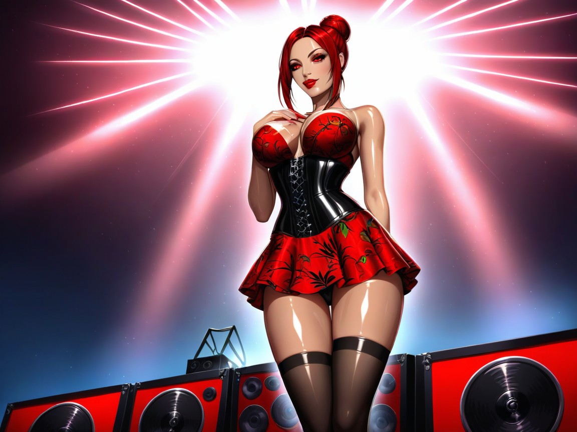 Neon Red Fog In Background, On Stage Background, Neon Red Lights In Background Latina AI Porn