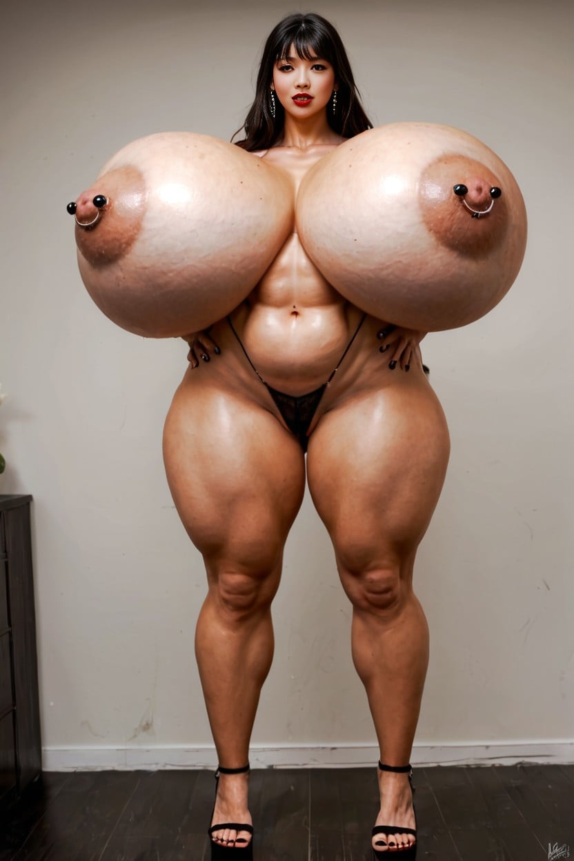 Ultra Black Areolas, Breast Growth Full Body View, Large Areolas AI Porn