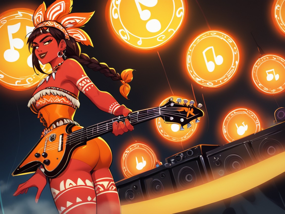 Brown Lipstick, Rock And Roll Concert, Woman Singing Into Microphone Latina AI Porn