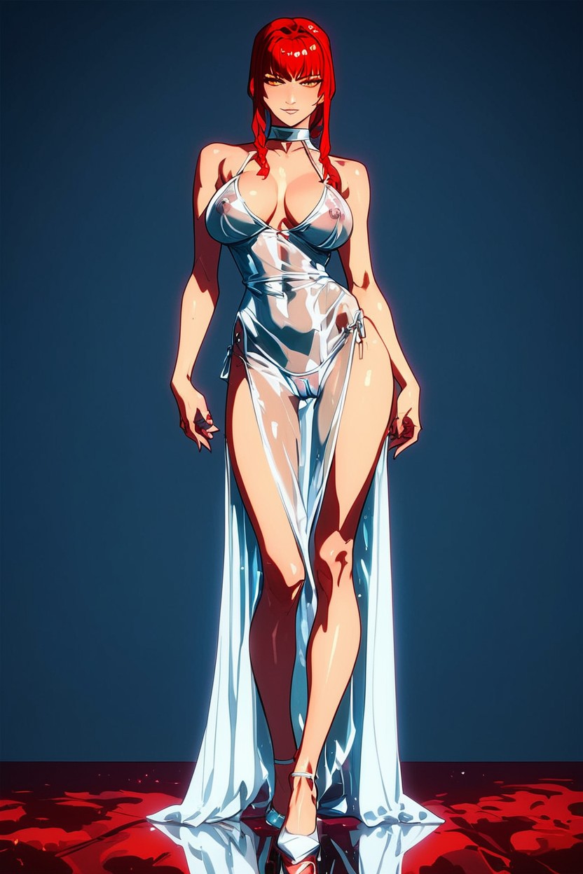 Silver Dress, Face Visible, Solo Hentai AI Porn