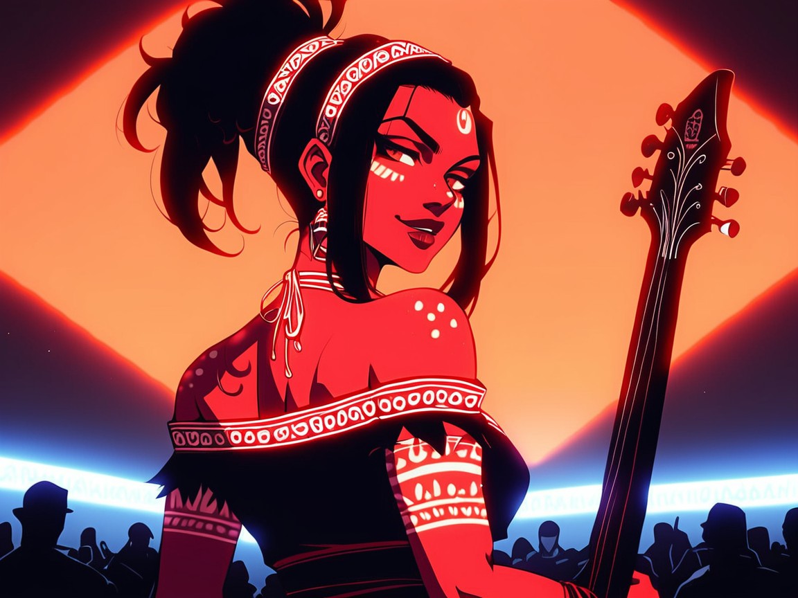 Sloped Shoulders, Ultra Detailed, On Stage Tribal Background Hentai AI Porn