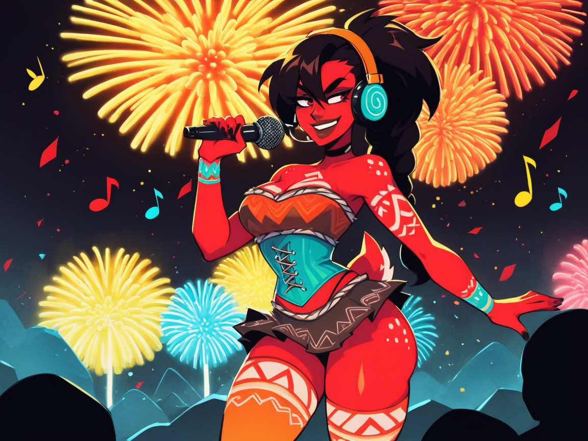 Rock Band In Background, Off-shoulder, Chest And Hips Proportionate AI Porn