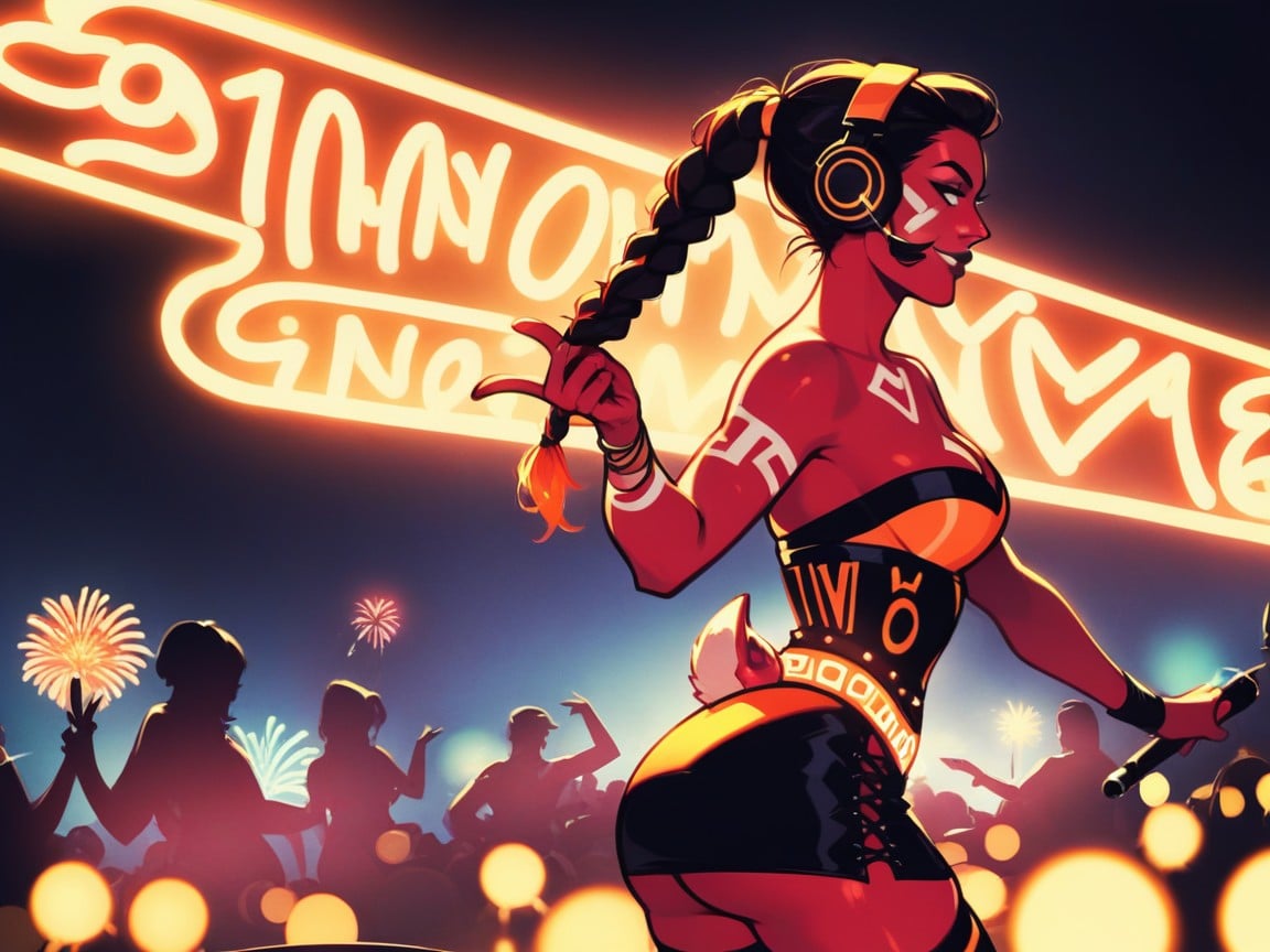 Copper Red Skin, On Stage Tribal Background, Tight Round Ass AI Porn