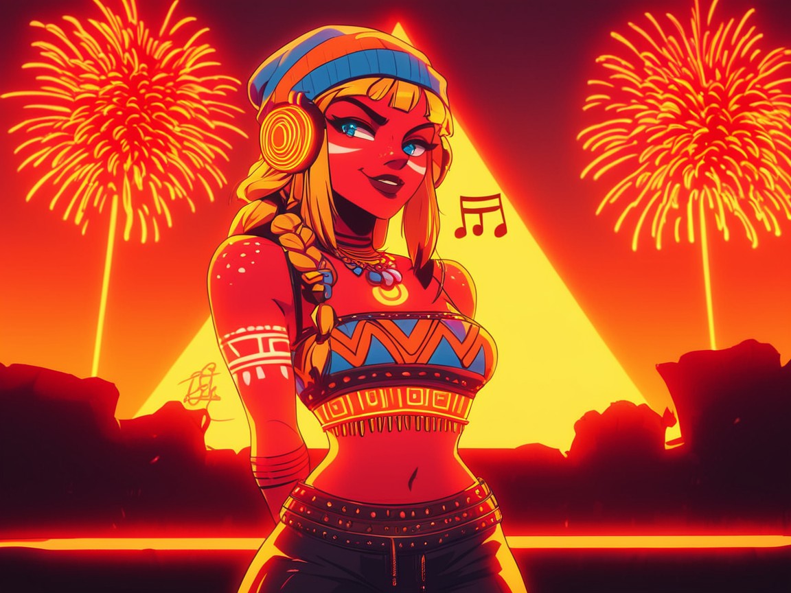 Neon Orange Stagelights, Beanie, Black Braided Ponytail Hentai AI Porn