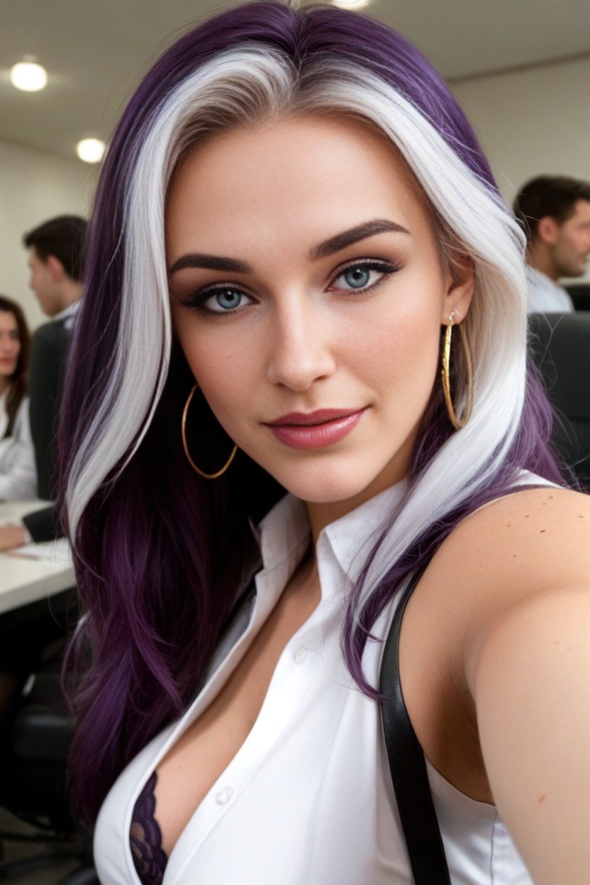 Ultra Purple Hair With White Highlights, Wide Angle, Platform High Heel Furry AI Porn