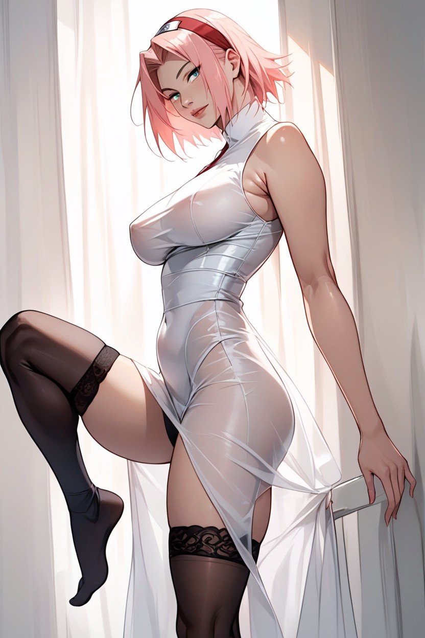 Black Underwear, Form Fitting Clothes, White Translucent Long Dress Hentai AI Porn