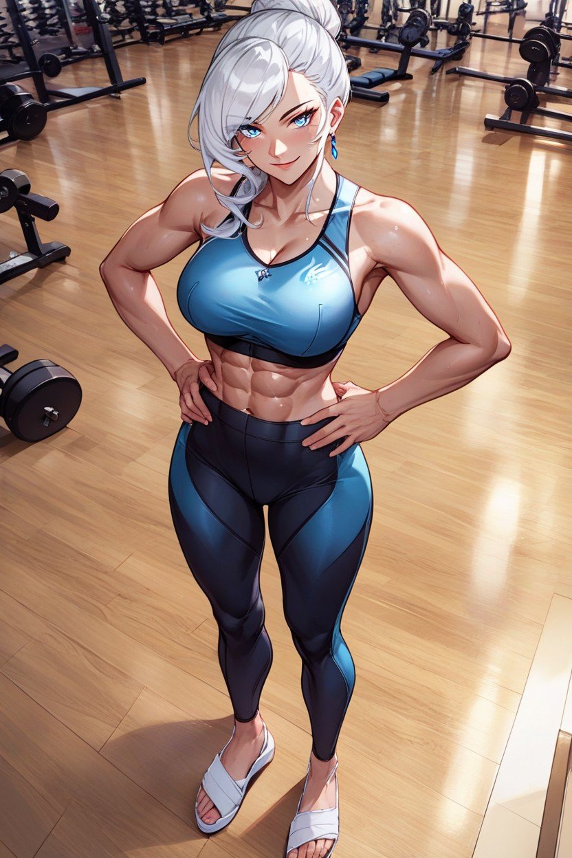 Front View, Blue Eyes, Yoga Pants Hentai AI Porn