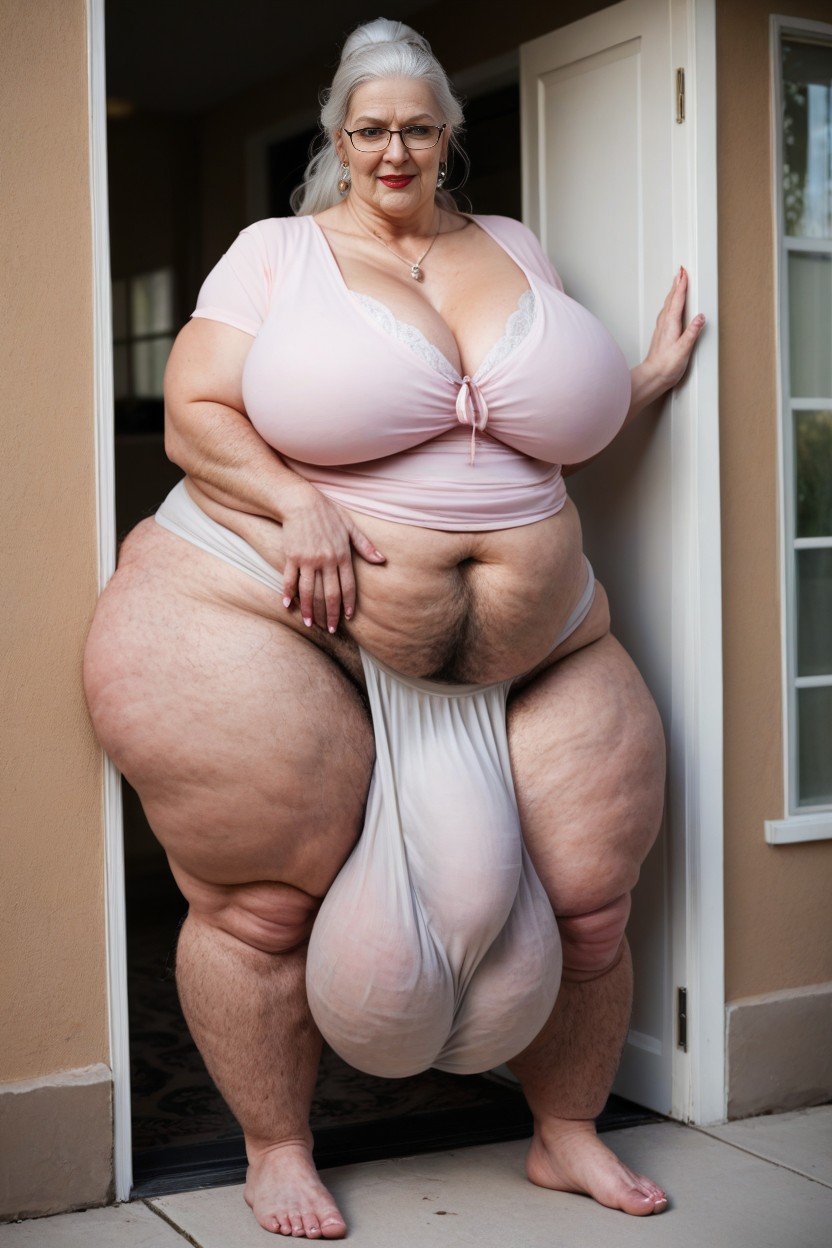 Obese, Gigantic Saggy Breast, No GlassesPorno IA transsexuelle