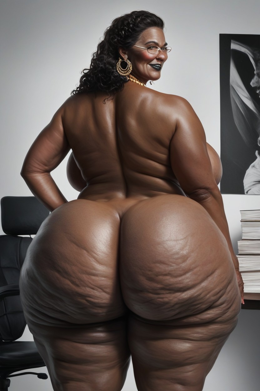Dark Black Oily Skin Nigerian Woman Naked, Shaped Figure, Disproportionately Large Ass AI Porn