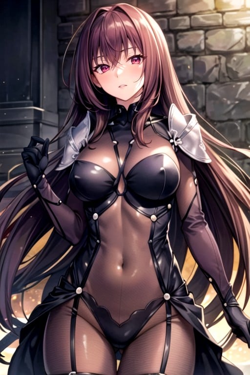 Dark Purple Translucent Bodysuit, Off Shoulder Sweater, Scathatch (fate/grand Order) Hentai AI Porn