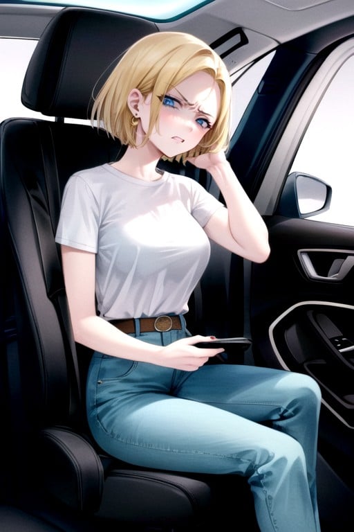 Sentada, Android 18 (dragon Ball Z), Vista LateralPorno shemale IA