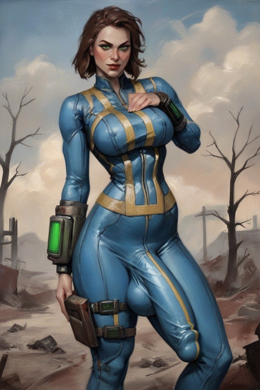 Vault Woman, Erect Penis, Crotch Bulge Travesti IA Pornô