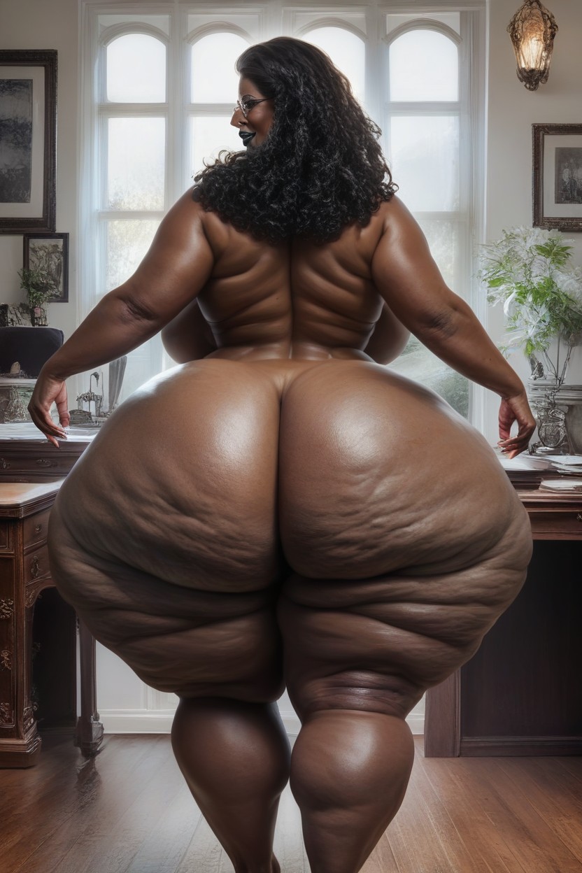 Front View Of A Tall Dark Black Oily Skin Nigerian Woman, Ssbbw Massive Fake Booty, Thick Thighs AI Porn