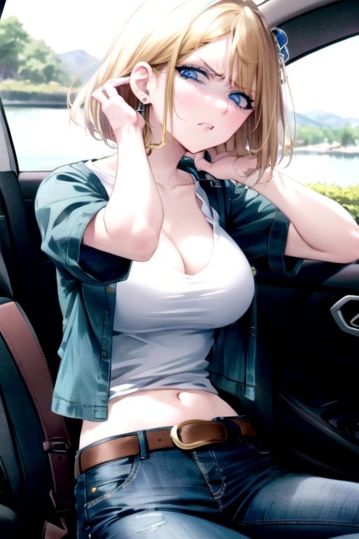 Elbow Bra, Navel Exposed, Car Hentai AI Porn