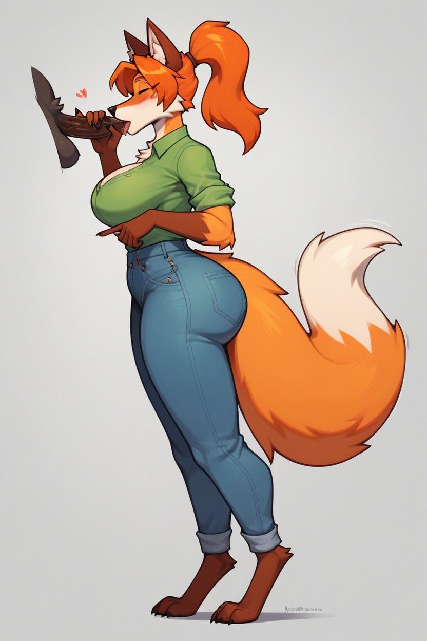 Wide Hips, Fox Tail, 귀여운 얼굴퍼리 AI 포르노