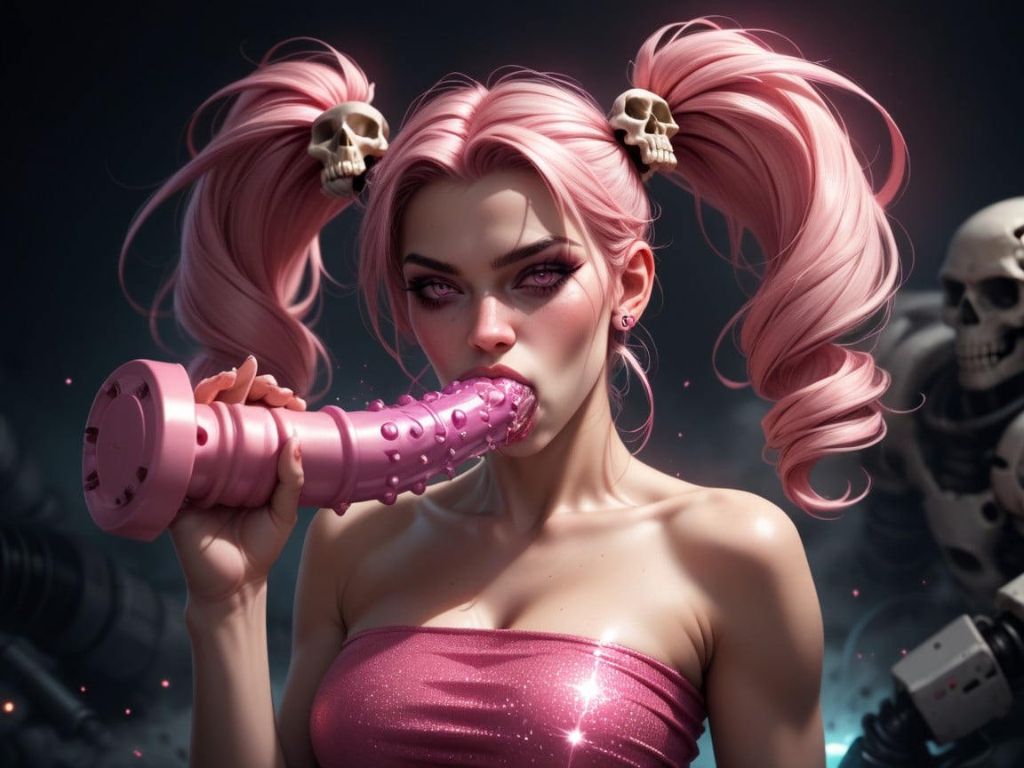 Pink Pigtails, Nuclear Explosions, Giving Mechanical Dildo Blowjob쉬메일 AI 포르노