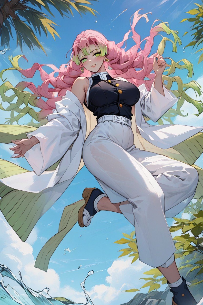 Mitsuri Has Pink Hair With Green Ends, Busty, Falling In LoveAI黃漫