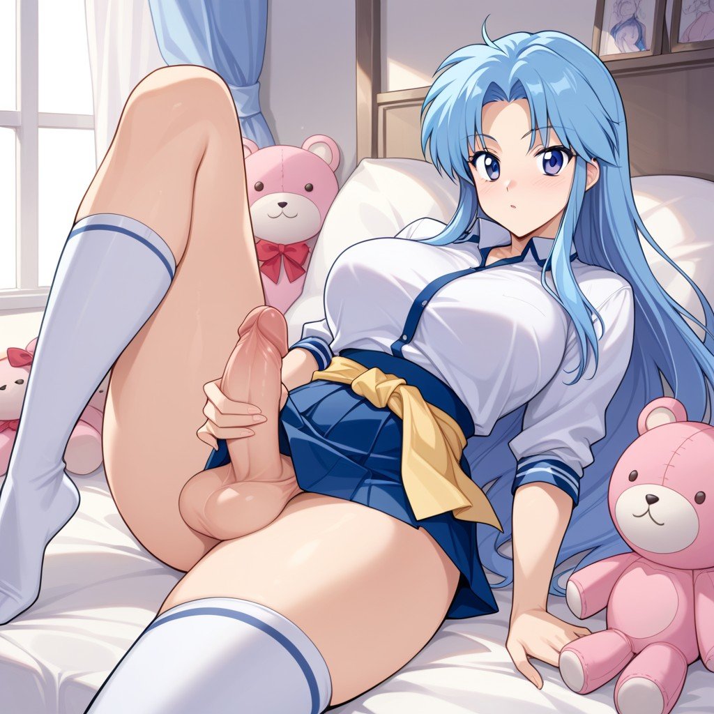 Graphic On Waist High Socks, Botan From Yu Yu Hakusho Trying To Hide Her Massive Dick Between Her Legs, Long HairニューハーフAIポルノ