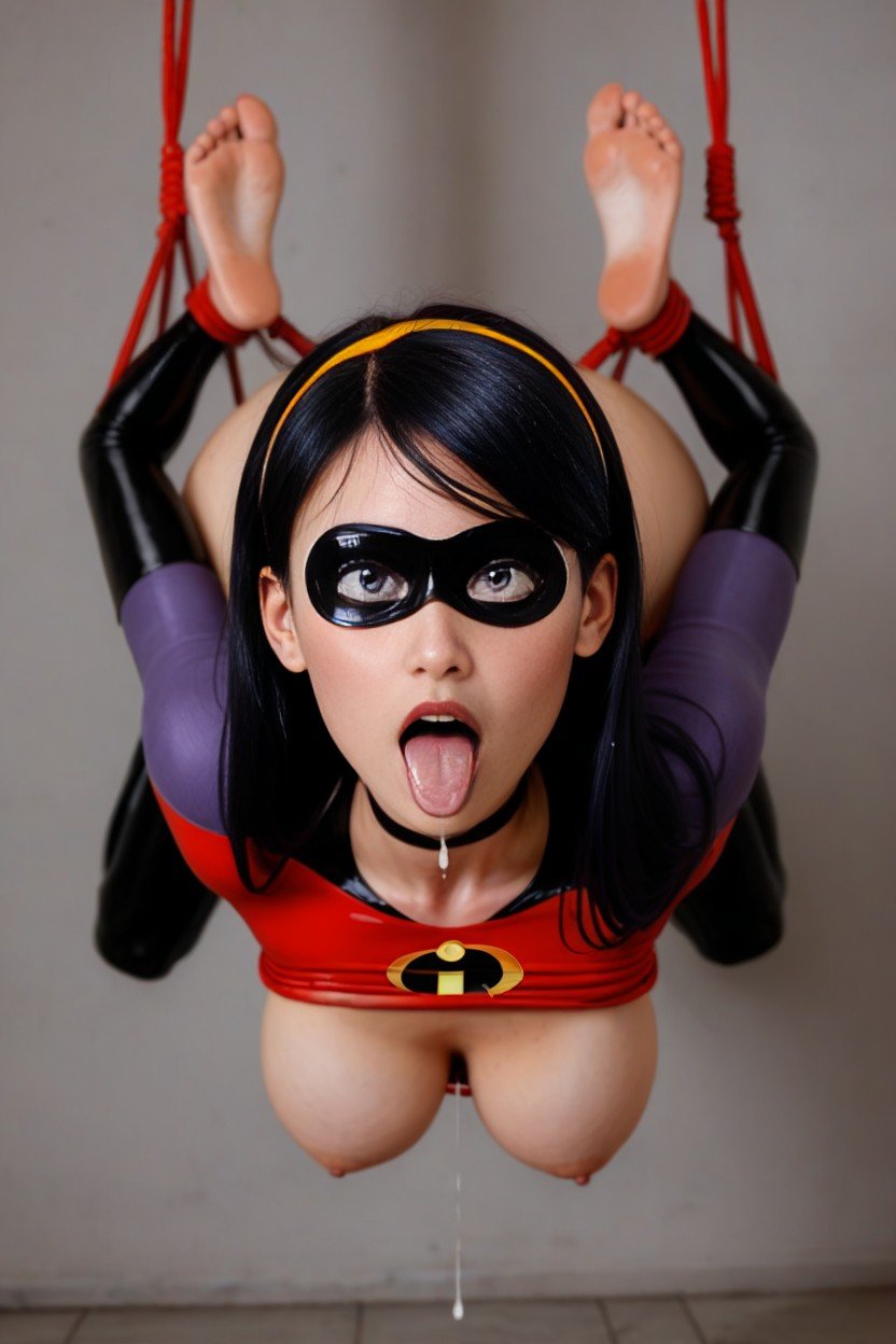 Hips, Minimum Breasts, Violet Parr Wearing Torn Superhero SuitPorno IA transsexuelle