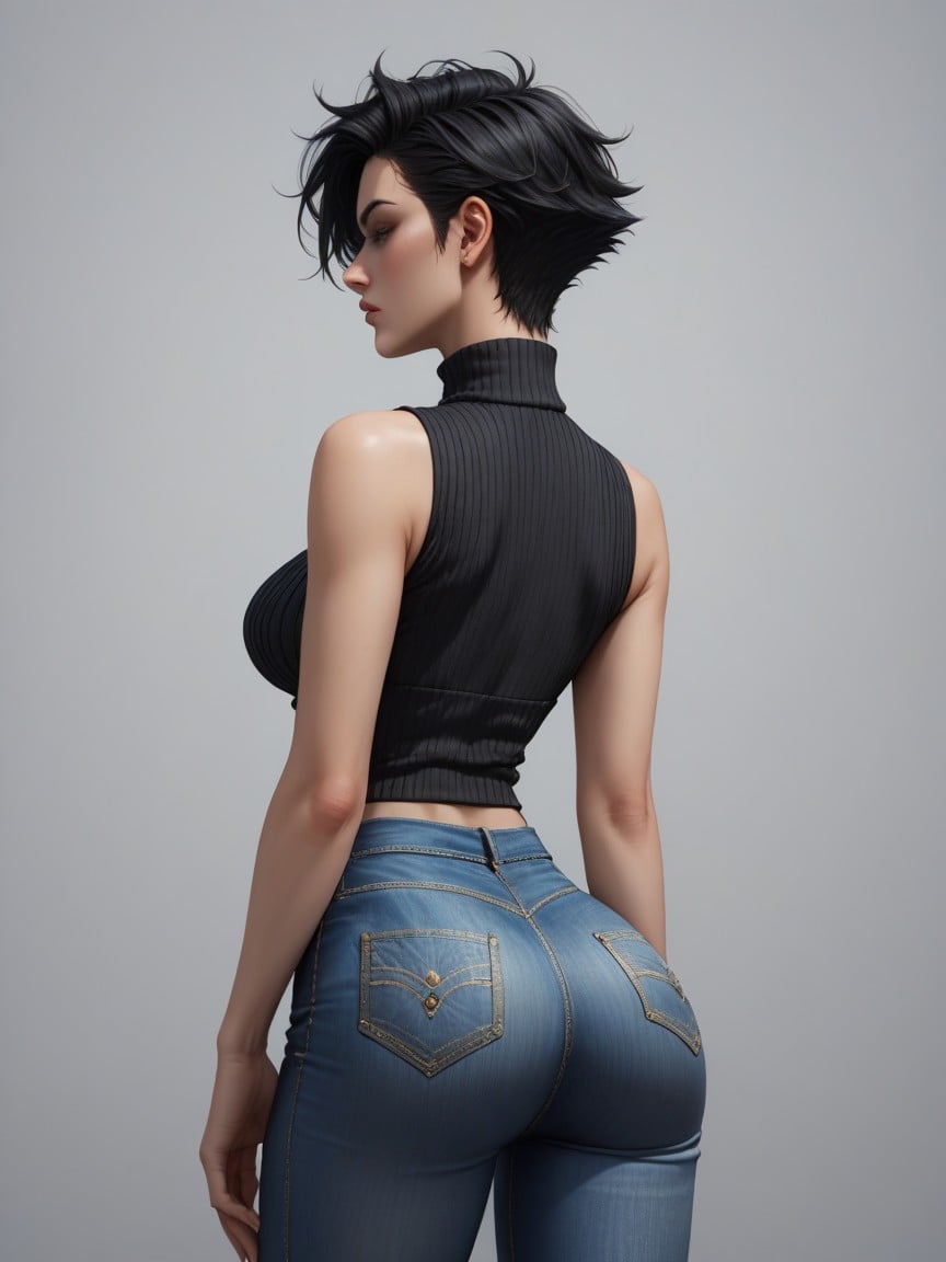 Ass Focus, 正常, Spiky Black Hair人妖AI色情