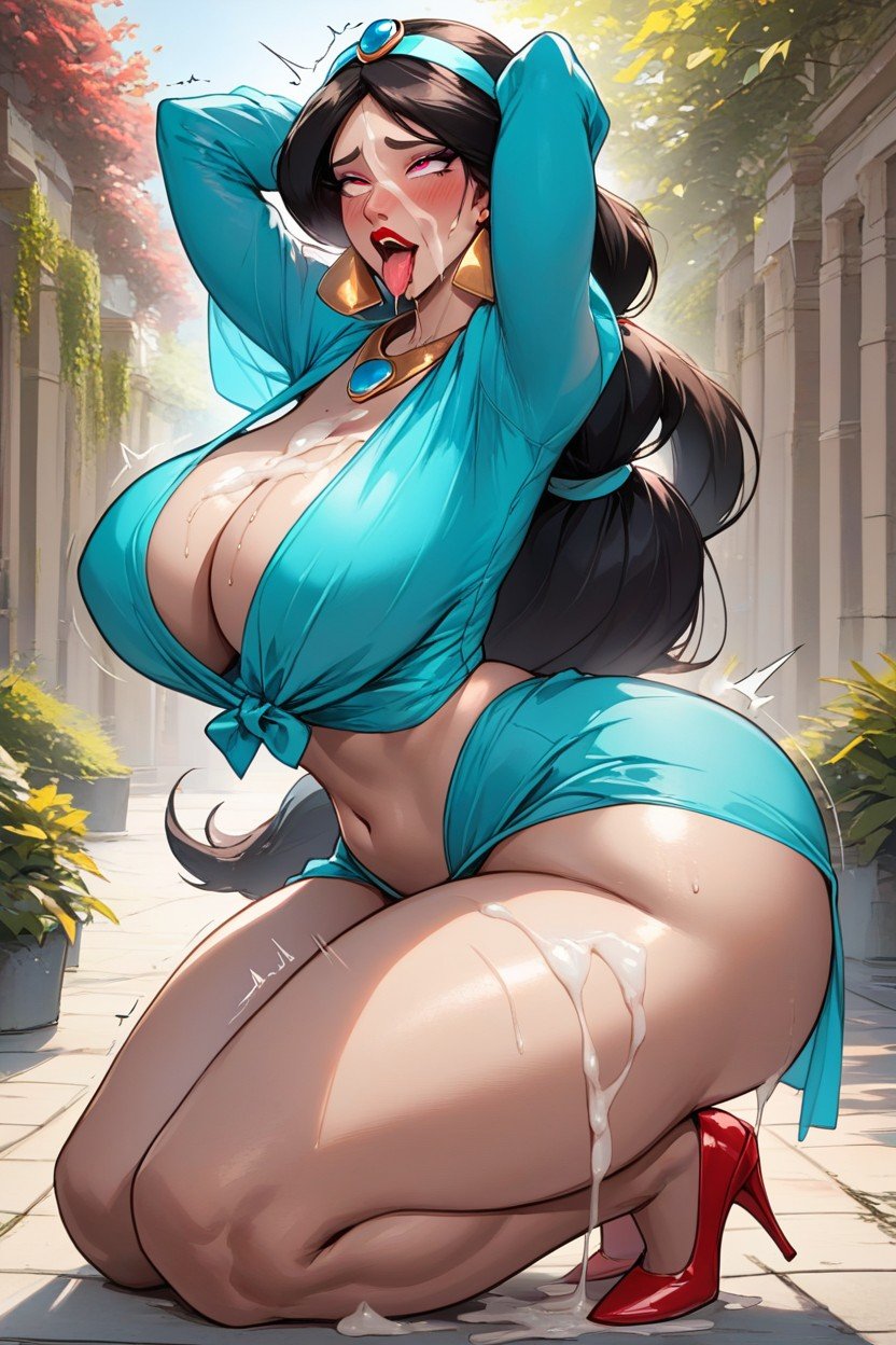 Kneeling, Big Breasts, Cleavage Hentai AI Porn