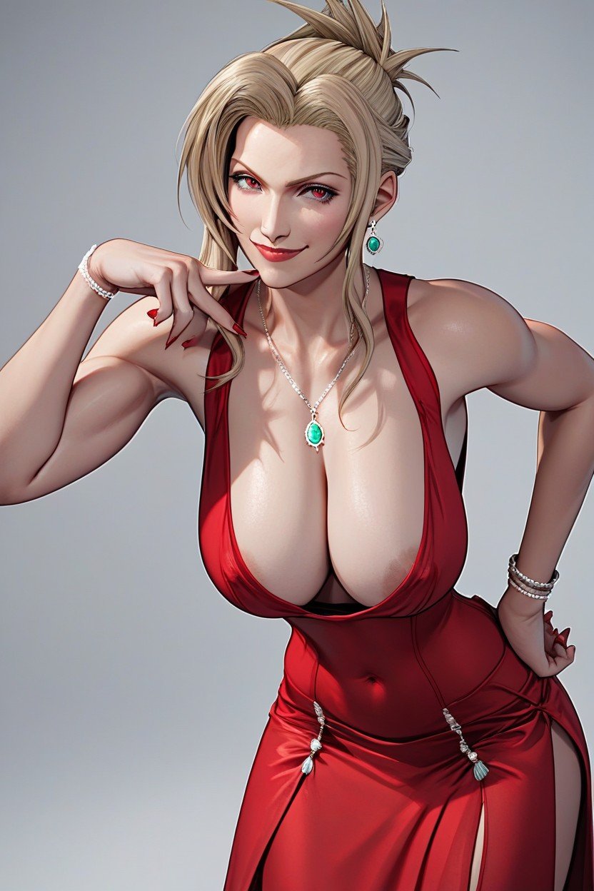 Blonde, Blonde Hair, Sexy Red Dress Hentai AI Porn