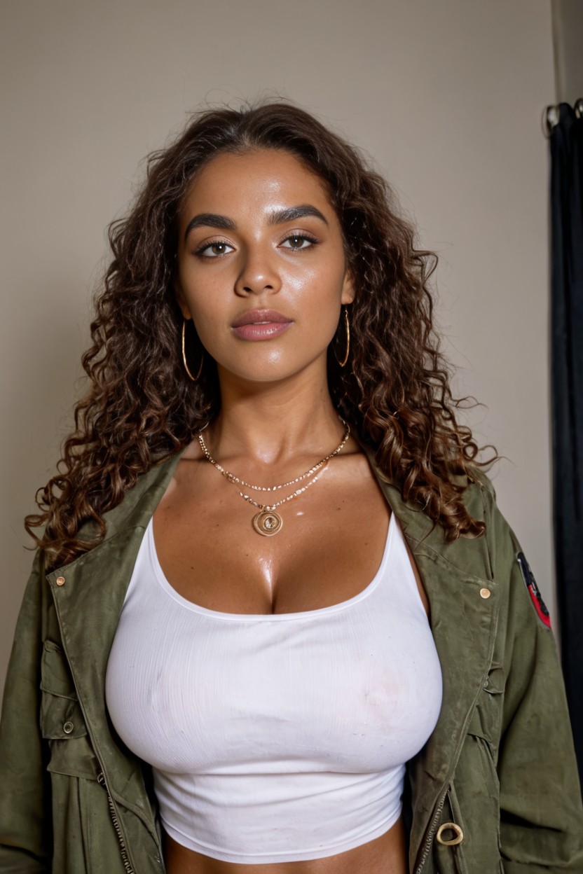 Highly Detailed Eyes, No Bra, Gold Necklace AI Porn