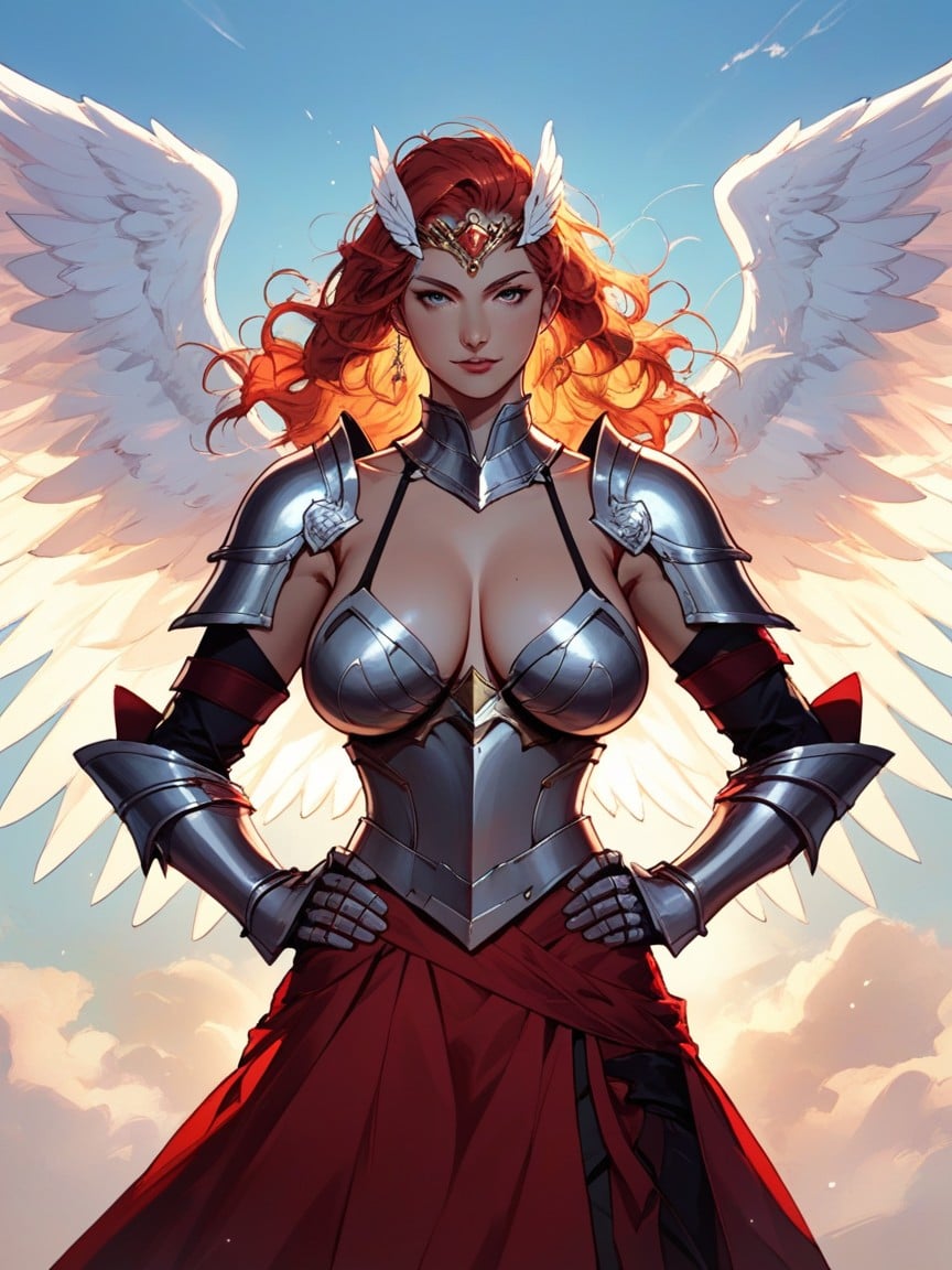 Valkyrie, Golden Details Background Blue Sky, Vent Dans Les CheveuxPorno IA transsexuelle