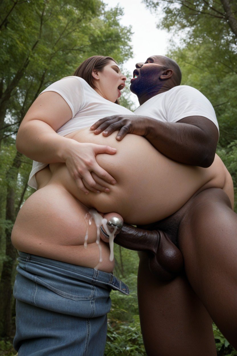 Ugly African Fat Man Grabbing Her Ass On Side, Pants, Open MouthファーリーAIポルノ