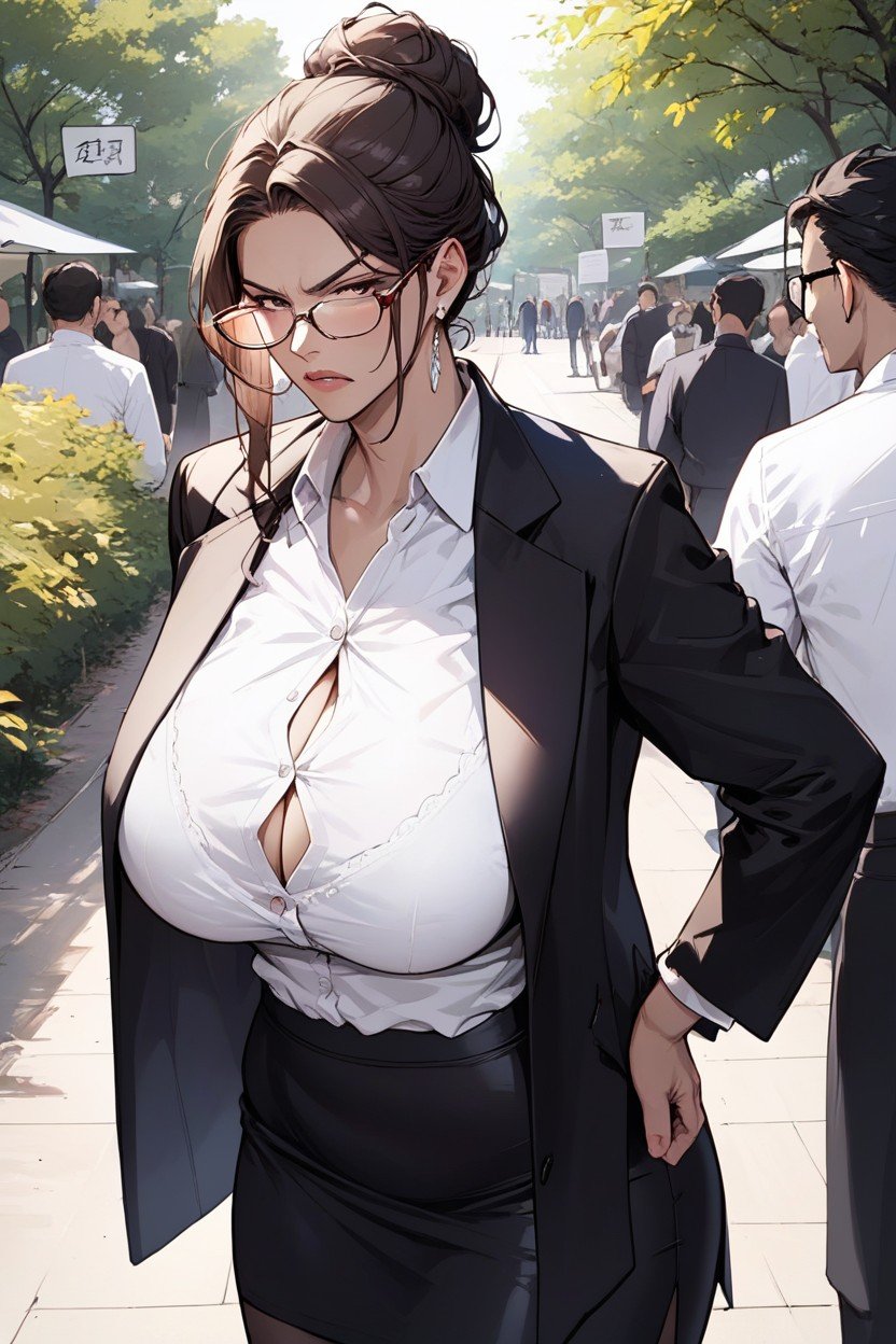 Wearing Only Black Coat, Huge Boobs, TeacherファーリーAIポルノ