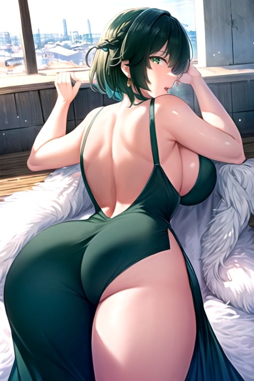 Style D'art Aux Traits Épais, Fubuki (one Punch Man), Allongé (de Derrière)Porno IA transsexuelle