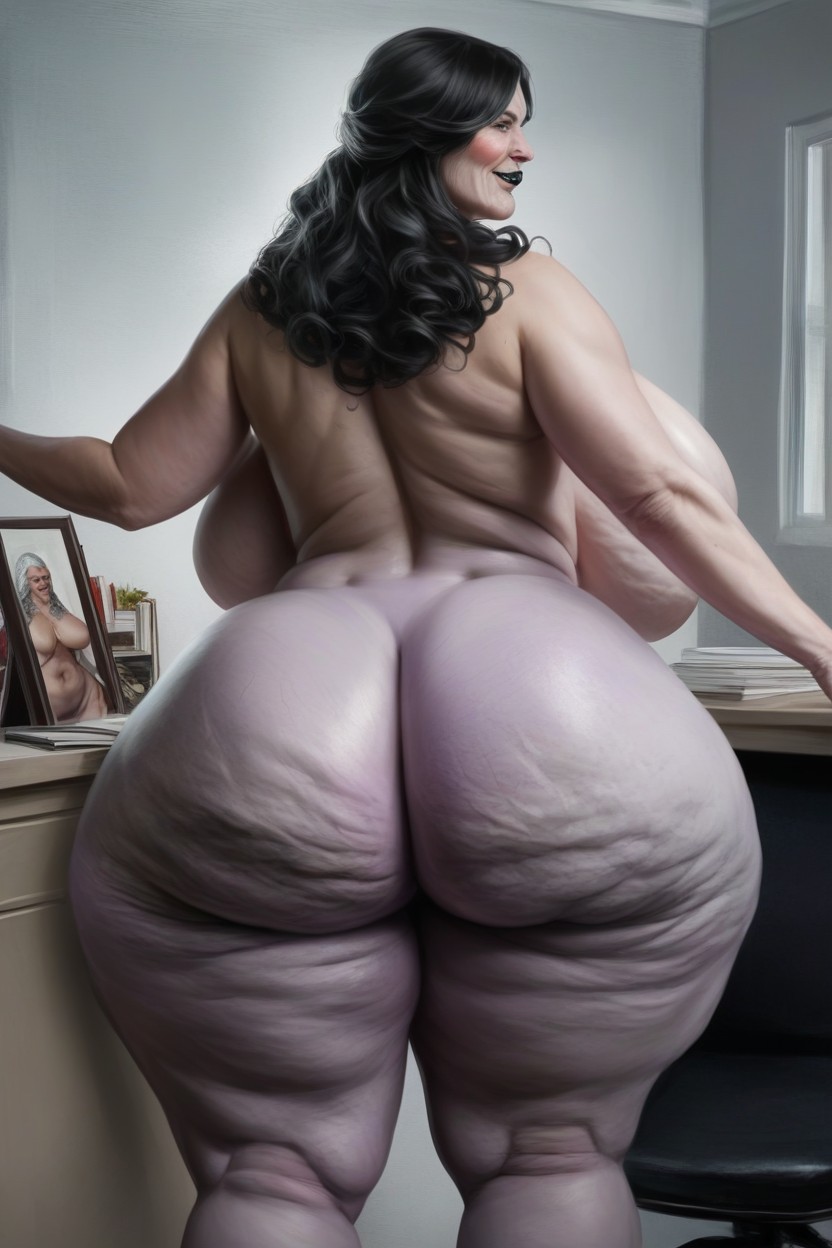 Black Lipstick, Extremely Enormous Fake Booty, Booty Cheeks Extremely Huge AI Porn