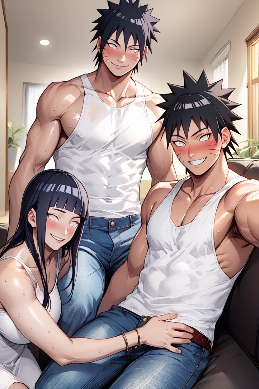 Deep Cleavage, White Tank Top, Smile Hentai IA pornografia