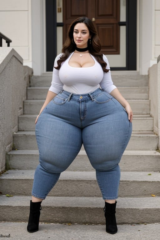 Black Hair, Ass And Hips Bigger And Wider Than Chest And Shoulders, High Heel Boots Shemale AI Porn