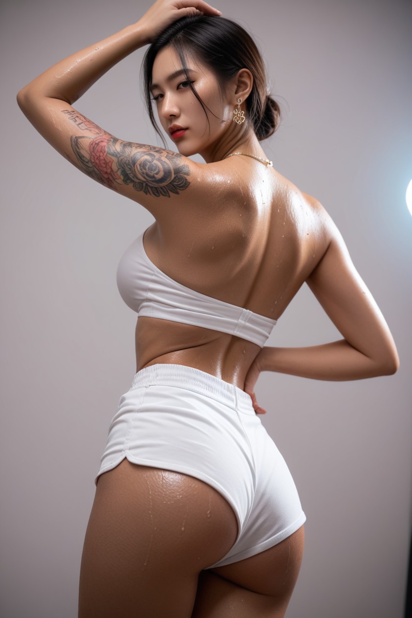 Extremely Tanned, Pointed Chin, Realistic Photography Asian AI Porn