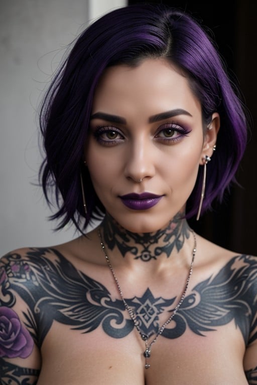 Black And Purple Hair Tattooed Goth Woman With Piercings Getting Fucked By BbcファーリーAIポルノ