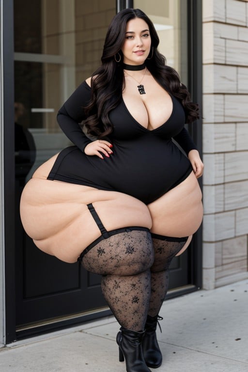 Extremely Hyper Thick, Big Pendulous Shapely Breasts, Disproportionately Hyper Wide Hips Travesti IA Pornô