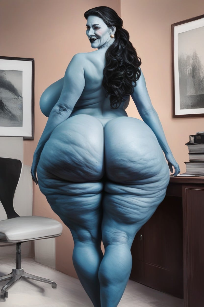 Extremely Large Ass, Back View Of A Tall Blue Skin Woman, Massive Cellulite Fake Ass AI Porn