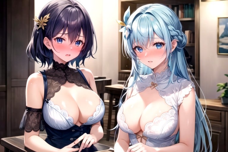 Foto Do Busto, 2 Pessoas, Cabelo Azul Hentai IA pornografia