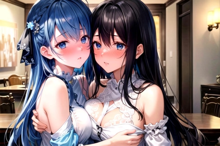 Gros Seins, Gêné, Cheveux BleusPorno IA Hentai