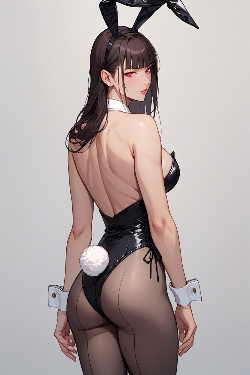 Les Yeux Rouges, Dark Brown Straight Long_hair, Costume De LapinPorno IA Hentai