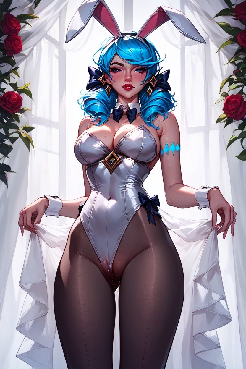 Long Blue Hair, Gwen From League Of Legends, Tights Travesti IA Pornô