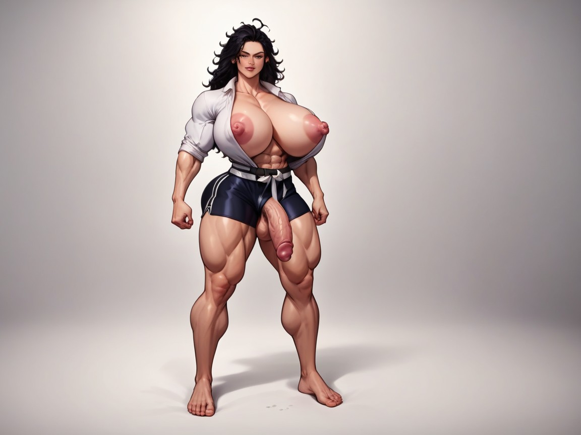 Full Body, Extremely Muscular Legs, Thick Thighs Muscular Abs Shemale AI Porn