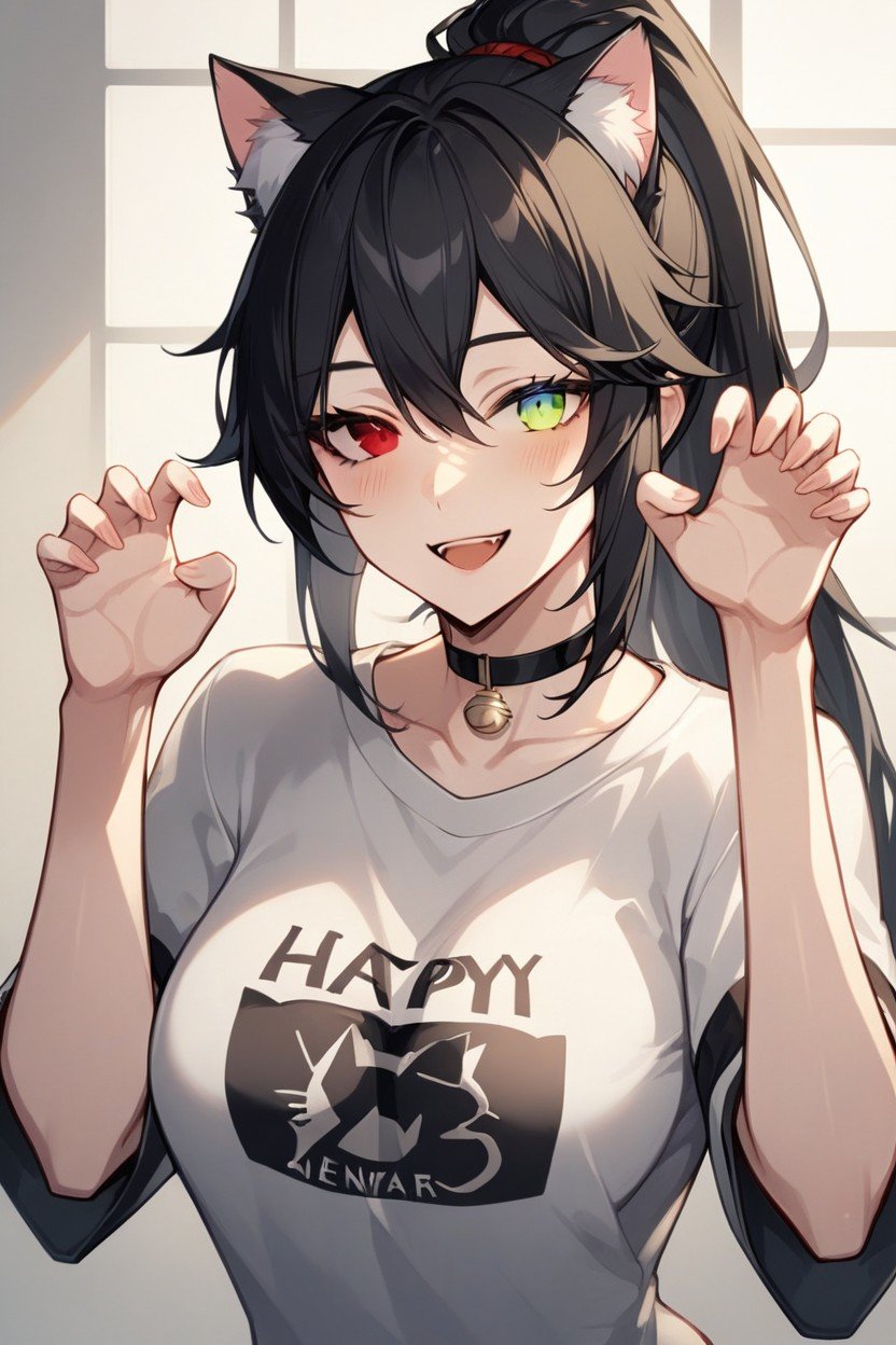 Choker, Smiling Mouth Open, Heterochromia Furry AI Porn