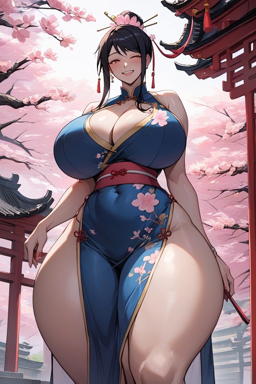 Sakura Garden, Korean Dress, Thighs Exposed Hentai AI Porn